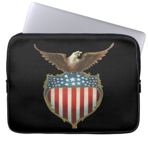 Vintage Patriotism, Proud Eagle over American Flag Laptop Sleeve