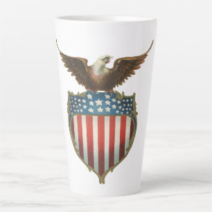Vintage Patriotism, Proud Eagle over American Flag Latte Mug
