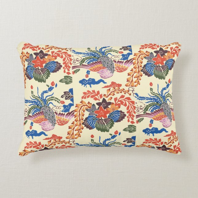 Vintage Pattern Bingata: Paulownia and Phoenix Accent Pillow (Front)