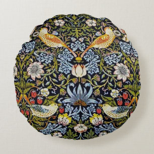 Vintage Pattern Birds Fruit Blue Green Red Round Pillow