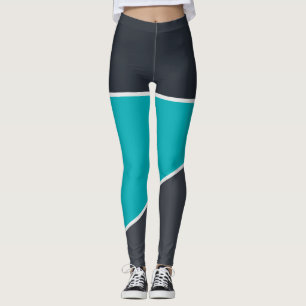 Vintage pattern Black Grey and teal colour block Leggings