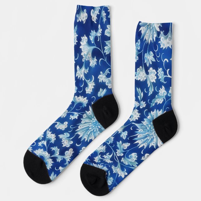 Vintage Pattern Blue Art Socks (Left)