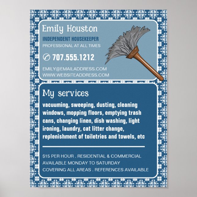 Vintage Pattern & Duster, Housekeeper, Maid Poster (Front)