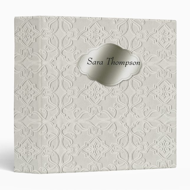 Vintage Pattern Embossed Silver Nameplate Binder (Front/Spine)