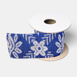 Vintage Pattern Fabric Blue Satin Ribbon