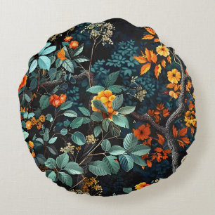 Vintage Pattern Forest Floral Round Pillow