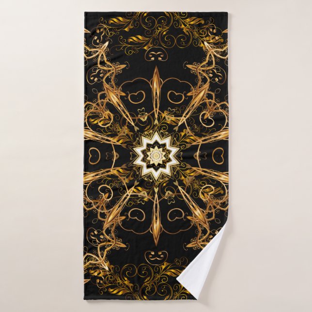 Vintage pattern. Golden grid. Snowflake, Christmas Bath Towel (Bath Towel)