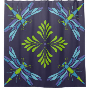 Vintage pattern green blue dragonfly on dark backg