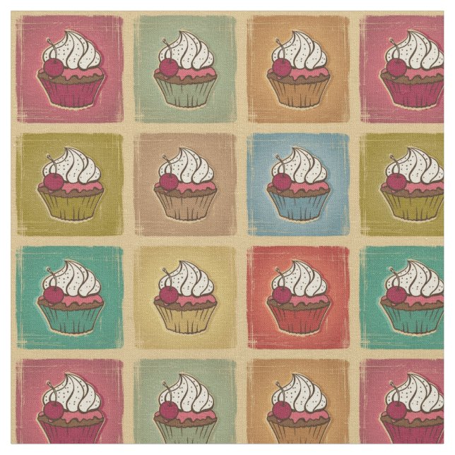 Vintage pattern made of cupcakes fabric (Close Up)