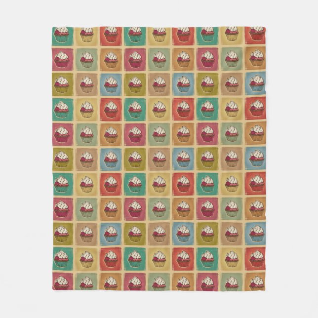 Vintage pattern made of cupcakes fleece blanket (Front)