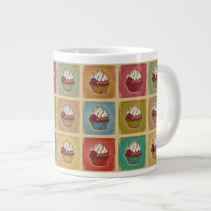Vintage pattern made of cupcakes large coffee mug