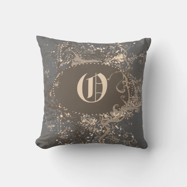 Vintage Pattern Monogram O Throw Pillow (Front)