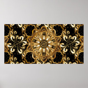 Vintage pattern on black background with golden el poster