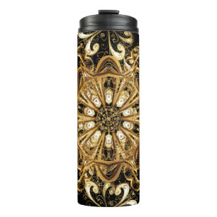 Vintage pattern on black background with golden el thermal tumbler