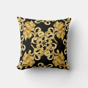 Vintage pattern on black background with golden el throw pillow
