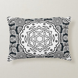 Vintage pattern on blue background with white elem accent pillow