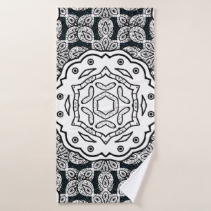 Vintage pattern on blue background with white elem bath towel