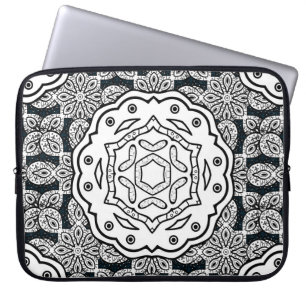 Vintage pattern on blue background with white elem laptop sleeve