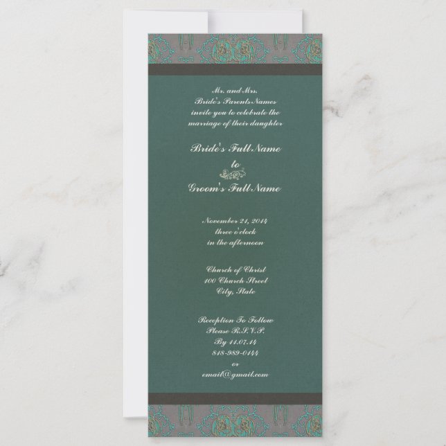 Vintage Pattern on Silver Metallic Wedding Invite (Front)