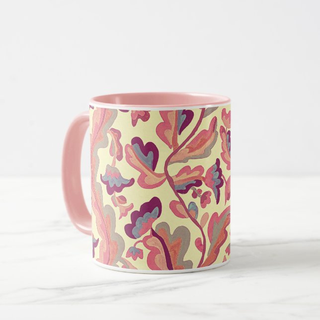 Vintage Pattern Pink Peach Retro Style Mug Cup (Front Left)