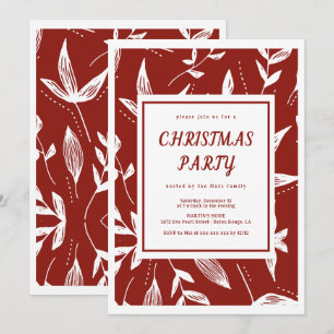 Vintage Pattern Red And White Christmas Party Invitation