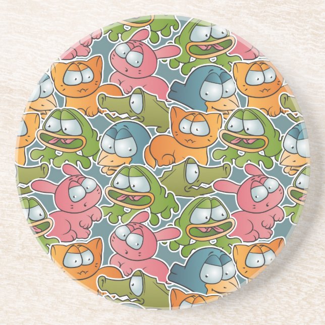 Vintage pattern with cartoon animals coaster (Front)