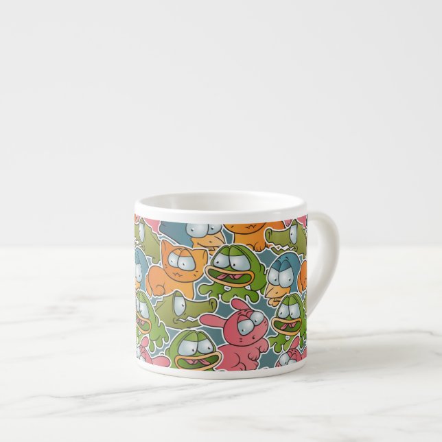 Vintage pattern with cartoon animals espresso cup (Front Right)