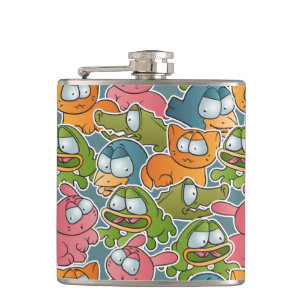 Vintage pattern with cartoon animals hip flask