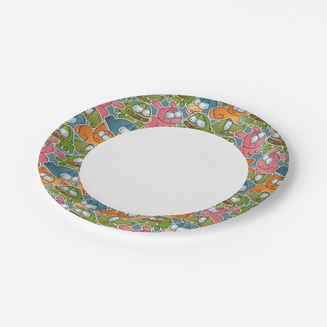 Vintage pattern with cartoon animals paper plate (Angled)