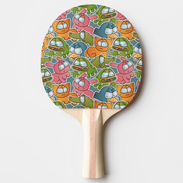 Vintage pattern with cartoon animals ping pong paddle (Front)