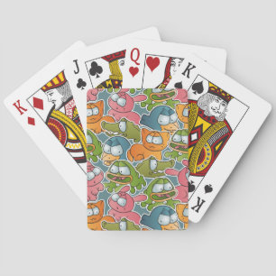 Vintage pattern with cartoon animals playing cards