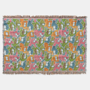 Vintage pattern with cartoon animals throw blanket