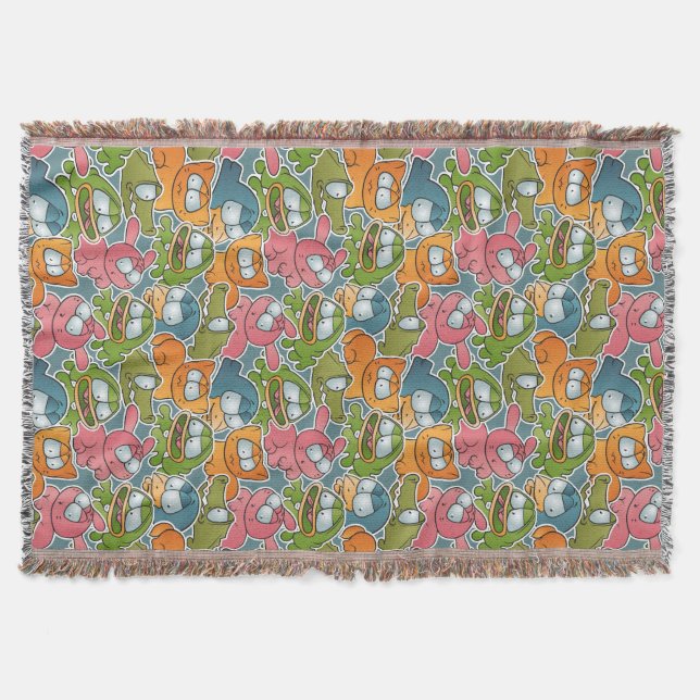 Vintage pattern with cartoon animals throw blanket (Front)