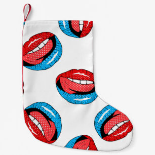 Vintage pattern with cartoon patch badges with lip small christmas stocking