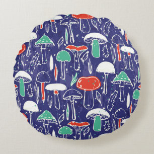 Vintage pattern with different mushrooms. Autumn v Round Pillow