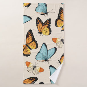 Vintage pattern with high detailed tropic butterfl bath towel
