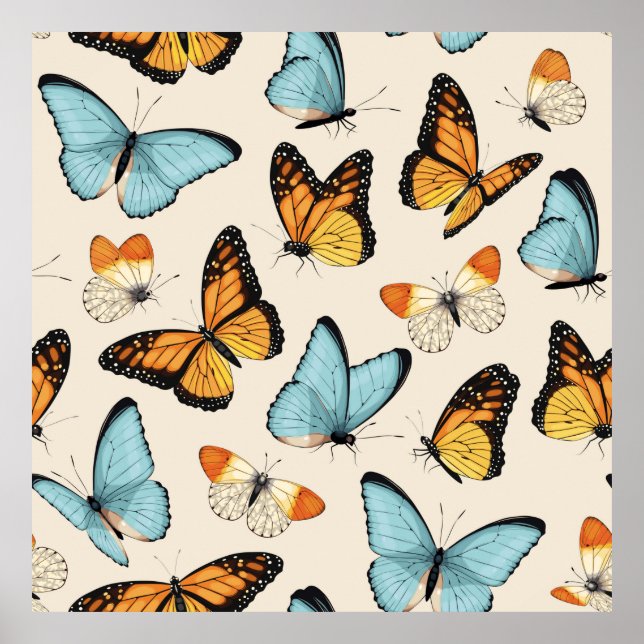Vintage pattern with high detailed tropic butterfl poster (Front)