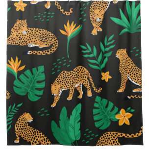Vintage pattern with leopards and tropical leaves