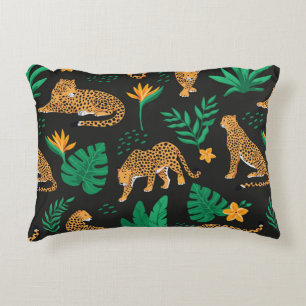 Vintage pattern with leopards and tropical leaves  accent pillow
