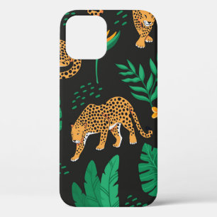 Vintage pattern with leopards and tropical leaves iPhone 12 case