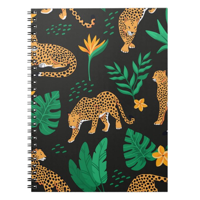 Vintage pattern with leopards and tropical leaves  notebook (Front)