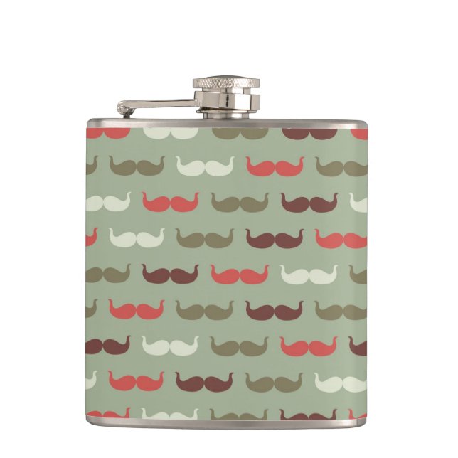Vintage pattern with moustache hip flask (Front)