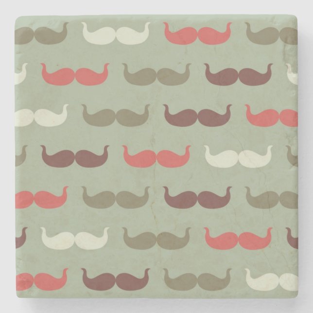 Vintage pattern with moustache stone coaster (Front)