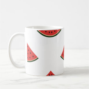Vintage pattern with slices of watermelon on a whi coffee mug