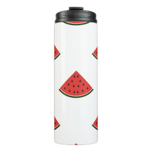 Vintage pattern with slices of watermelon on a whi thermal tumbler