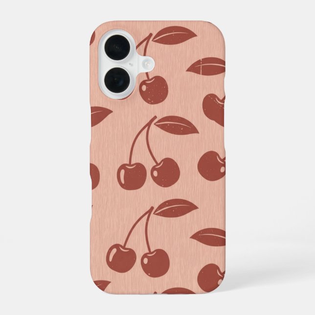 Vintage Pattern with Stylized Cherries iPhone 16 Case (Back)