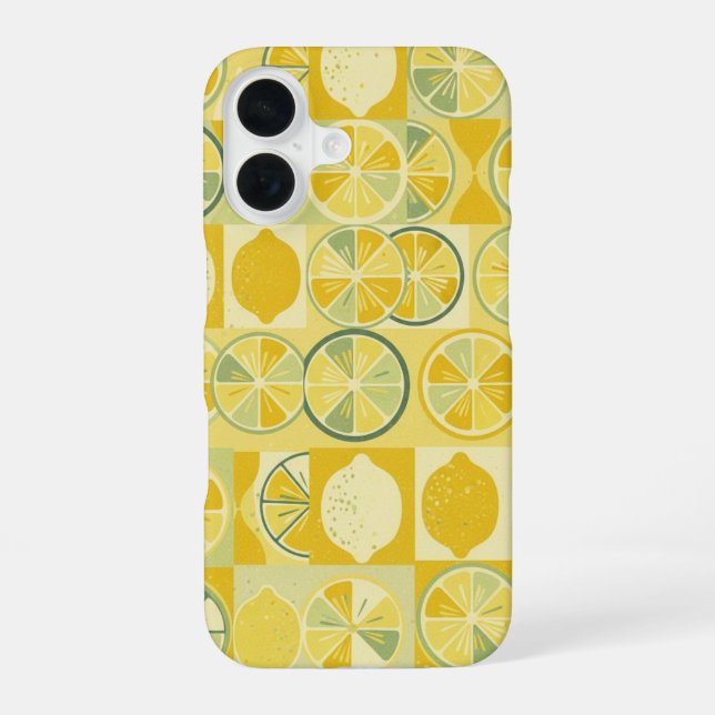 Vintage Pattern with Stylized Lemons iPhone 16 Case (Back)