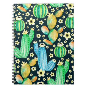 Vintage pattern with succulents. Watercolor cactus Notebook