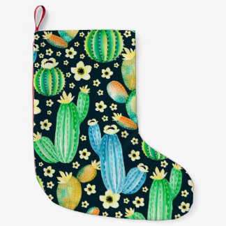Vintage pattern with succulents. Watercolor cactus Small Christmas Stocking