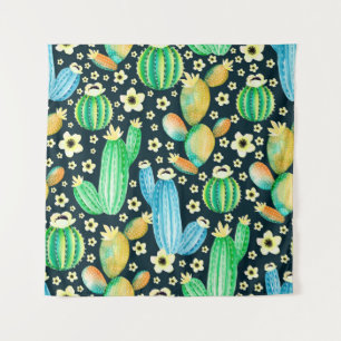 Vintage pattern with succulents. Watercolor cactus Tapestry